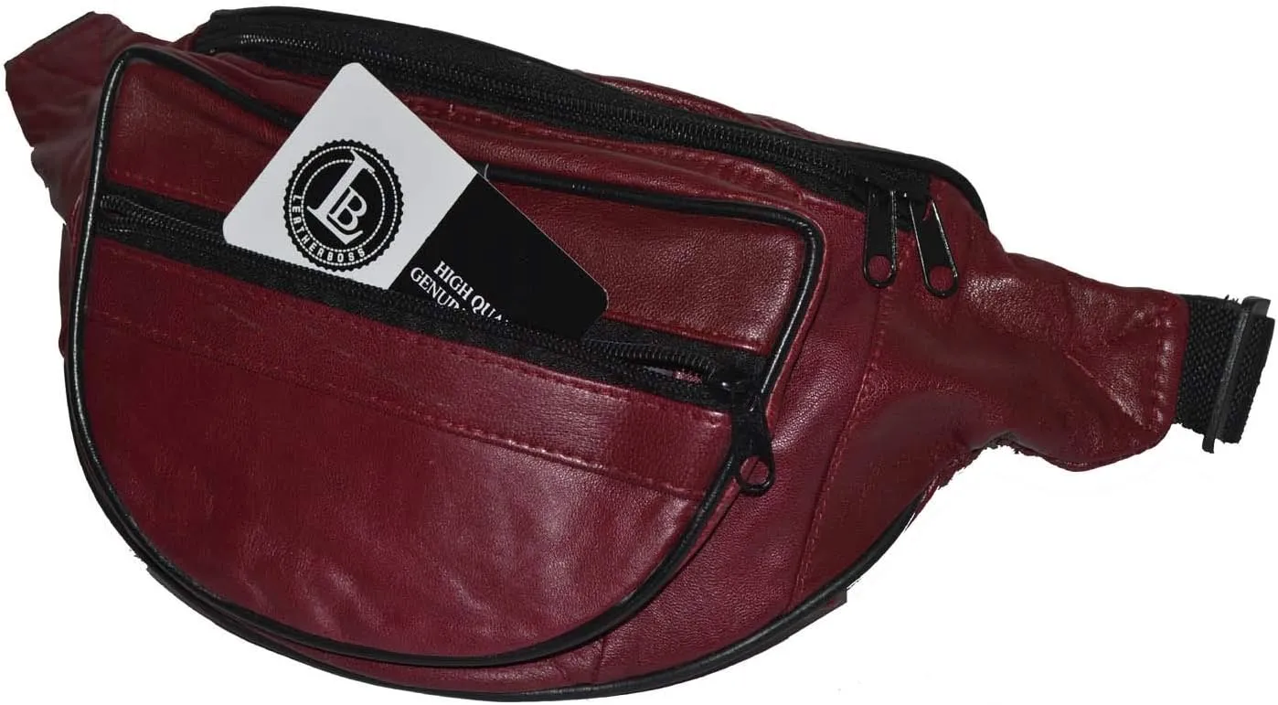 Leatherboss Genuine Leather Designer Travel Fanny Pack Holder Bag with Waist Belt, Cherry