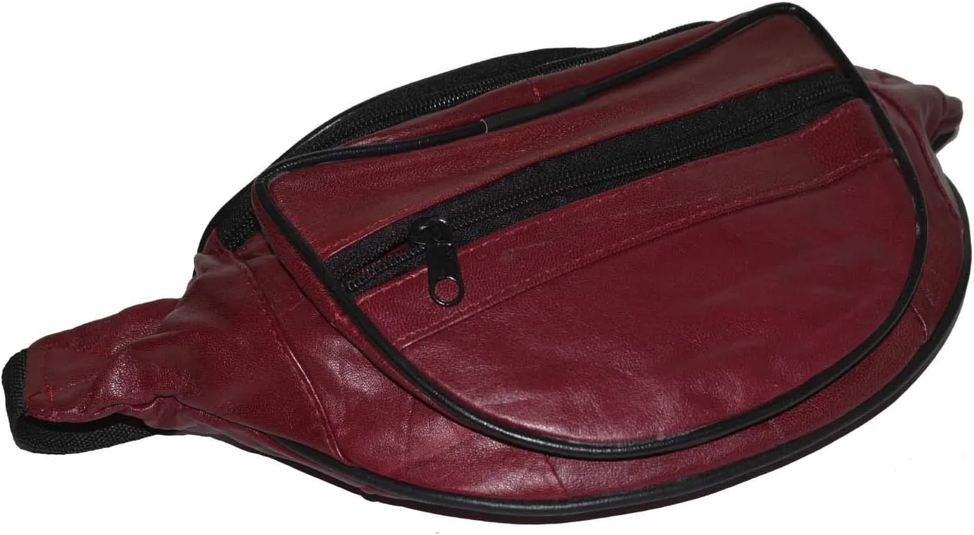 Leatherboss Genuine Leather Designer Travel Fanny Pack Holder Bag with Waist Belt, Cherry