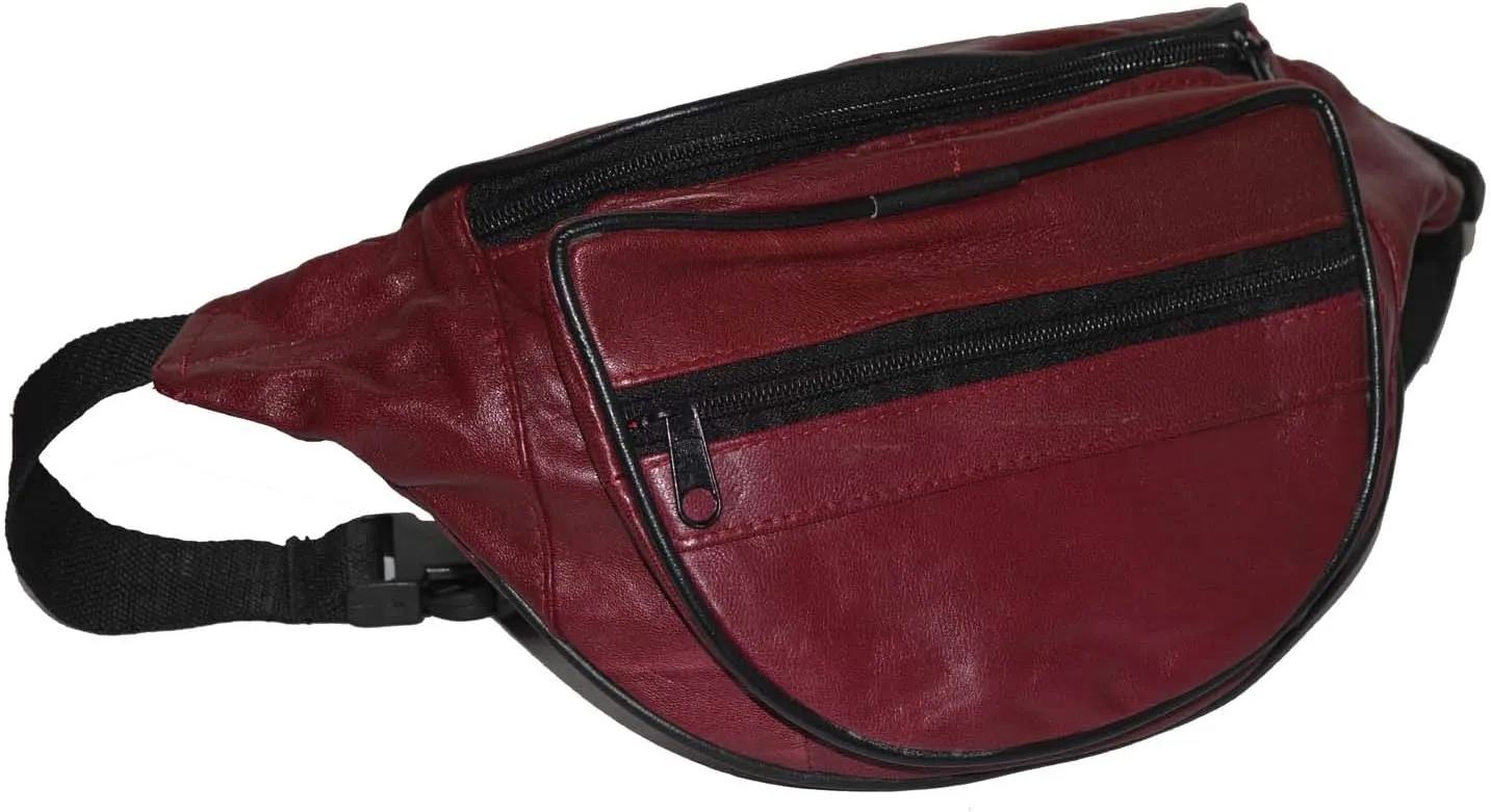 Leatherboss Genuine Leather Designer Travel Fanny Pack Holder Bag with Waist Belt, Cherry