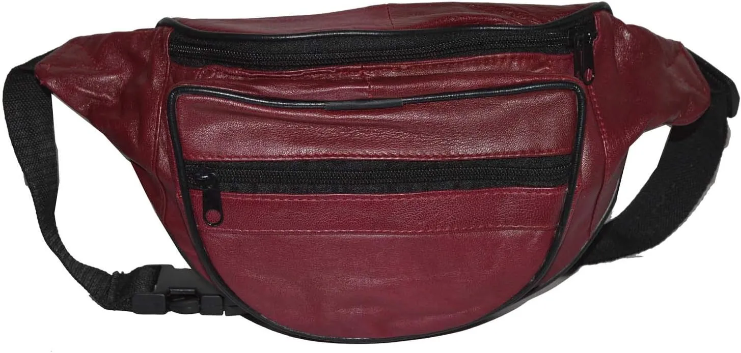 Leatherboss Genuine Leather Designer Travel Fanny Pack Holder Bag with Waist Belt, Cherry