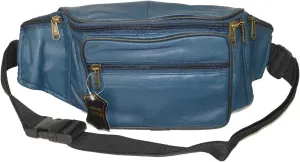 Leatherboss Genuine Leather Travel Fanny Pack Waist Belt Bag Pouch for men women, Blue