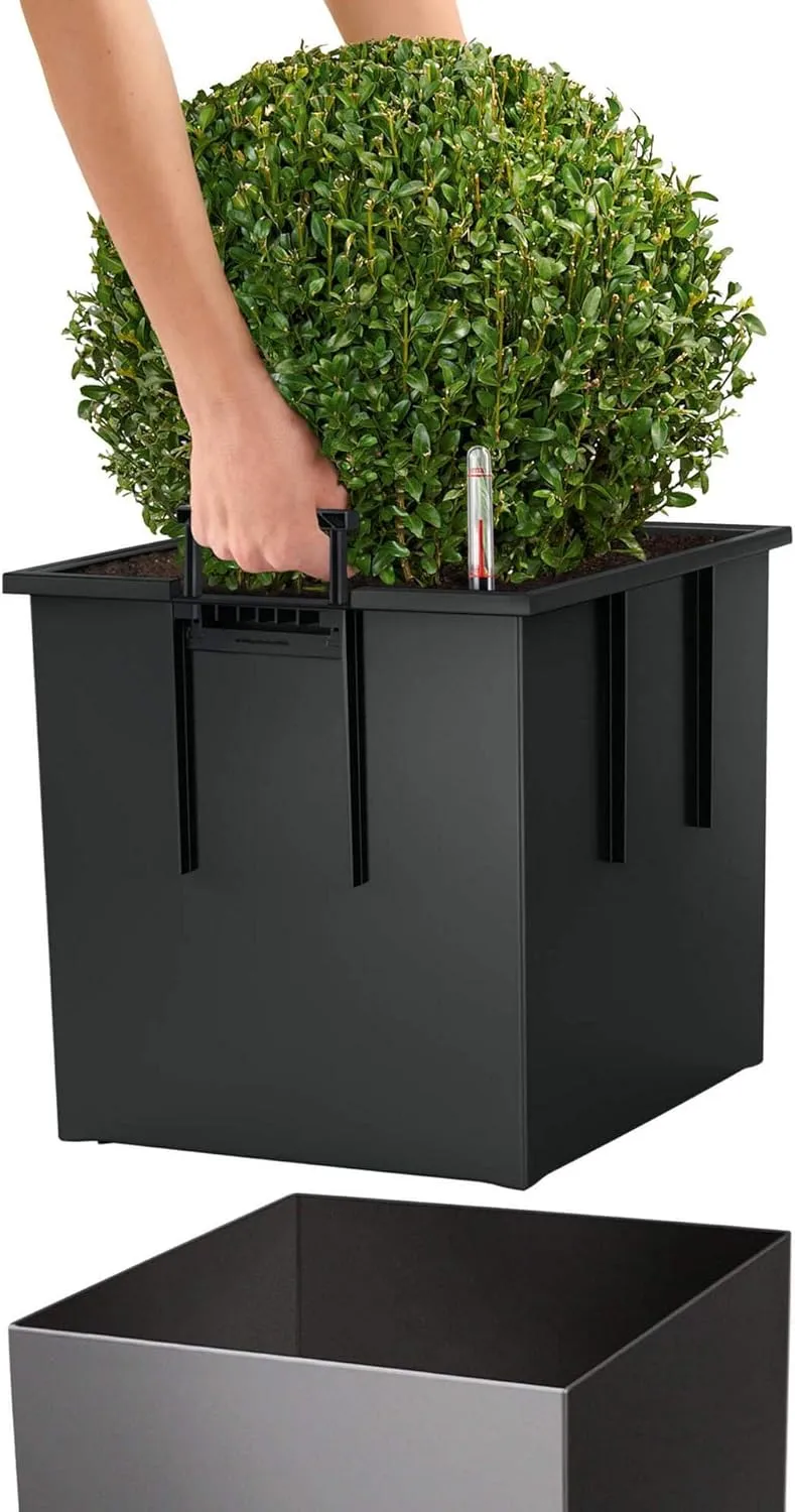 Lechuza Cube 40 Medium Flower Indoor/Outdoor Garden Floor Self-Watering Planter with Drainage Hole with Plant Substrate Contemporary Poly-Resin D40 H40 L40 W40 cm Red 3.37 Kg