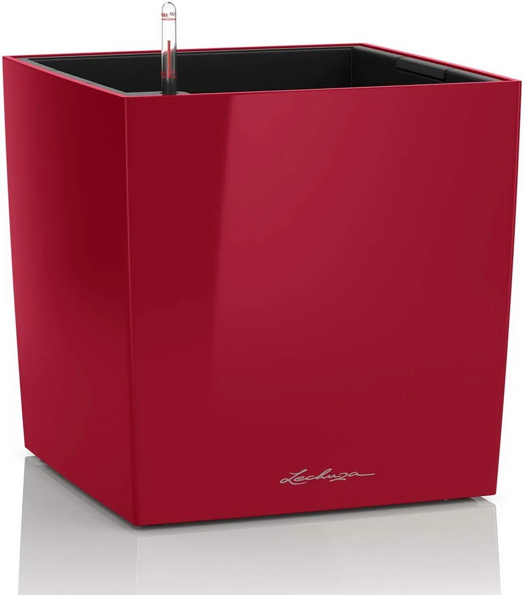 Lechuza Cube 40 Medium Flower Indoor/Outdoor Garden Floor Self-Watering Planter with Drainage Hole with Plant Substrate Contemporary Poly-Resin D40 H40 L40 W40 cm Red 3.37 Kg