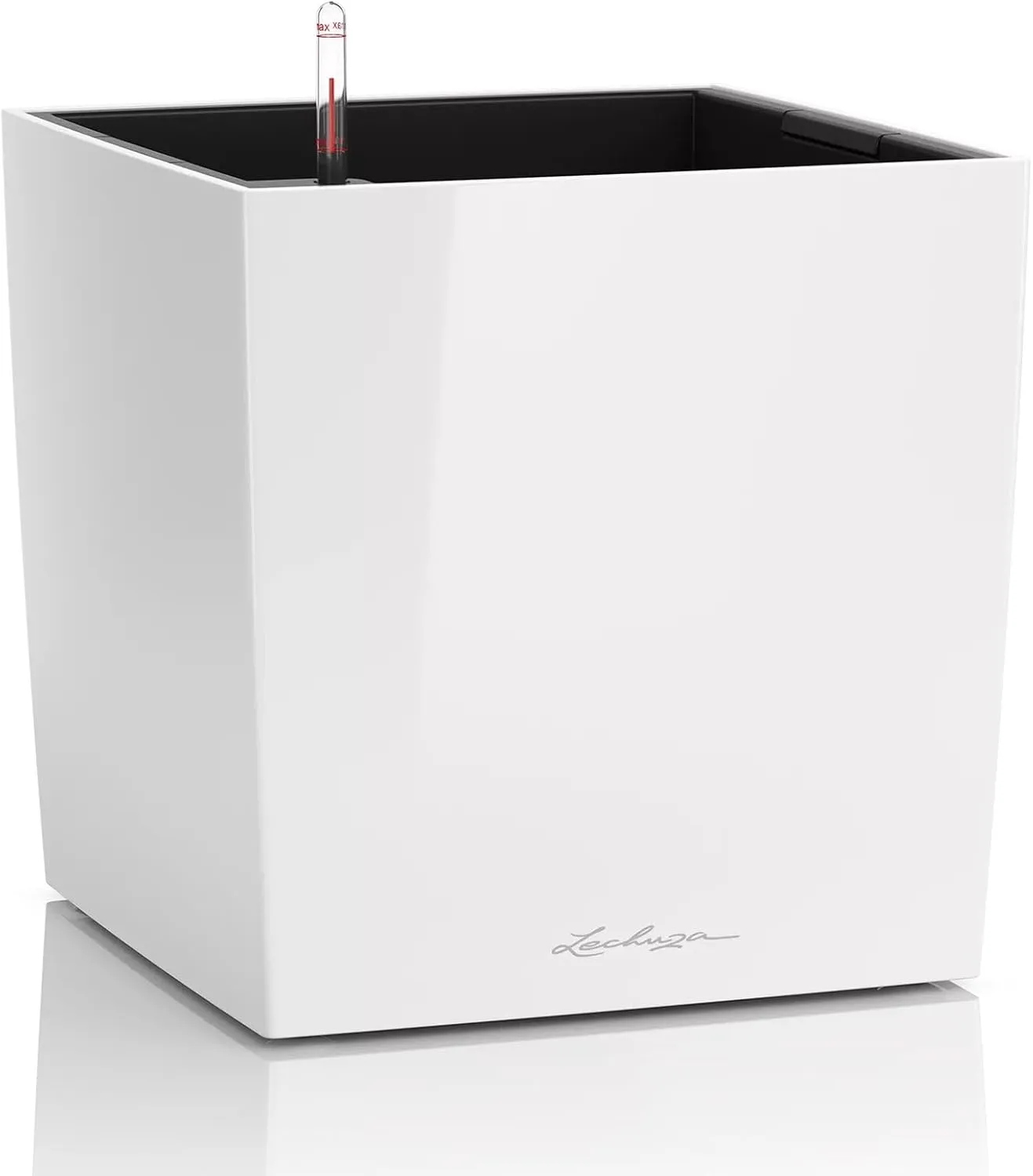 Lechuza Cube 40 Medium Flower Indoor/Outdoor Garden Floor Self-Watering Planter with Drainage Hole with Plant Substrate Contemporary Poly-Resin D40 H40 L40 W40 cm White 3.37 Kg