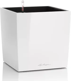 Lechuza Cube 40 Medium Flower Indoor/Outdoor Garden Floor Self-Watering Planter with Drainage Hole with Plant Substrate Contemporary Poly-Resin D40 H40 L40 W40 cm White 3.37 Kg