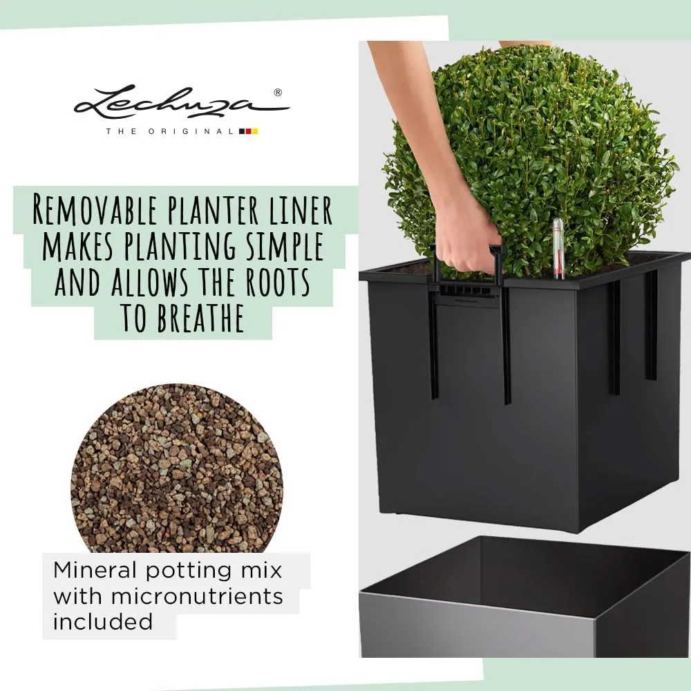 Lechuza Cube 40 Medium Flower Indoor/Outdoor Garden Floor Self-Watering Planter with Drainage Hole with Plant Substrate Contemporary Poly-Resin D40 H40 L40 W40 cm White 3.37 Kg