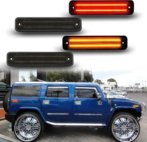 LED Full Smoked Lens Side Marker Lights Compatible with Hummer H2 2003-2009, Turn Signal Lights Front Amber & Rear Red Side Marker Lights Assembly OEM Side Markers Replacement