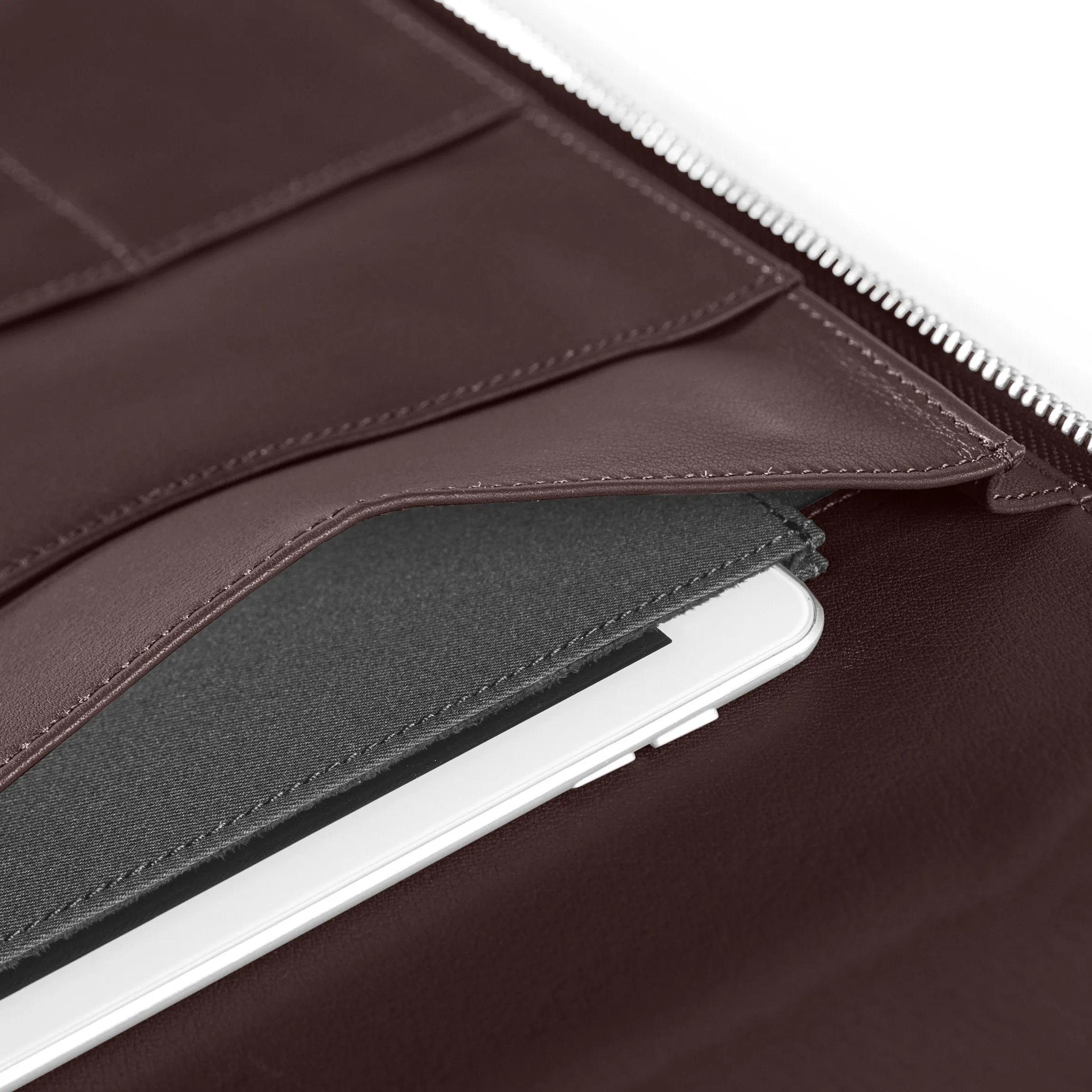 Left Handed Executive Zippered Portfolio Brown