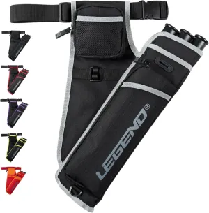LEGEND First Archery Quiver Case for Arrows - Target Shooting Hip Quivers with Adjustable Belt & 3 Arrow Tubes - Durable Nylon Material with T-Slot & Storage Pockets for Accessories, Tools, Score Card
