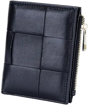 Leheybia 1 Pcs Leather Woven Wallet Card Wallet Credit Card Wallet Card Holder Zipper Card Cases Holder for Men And Women（Black）
