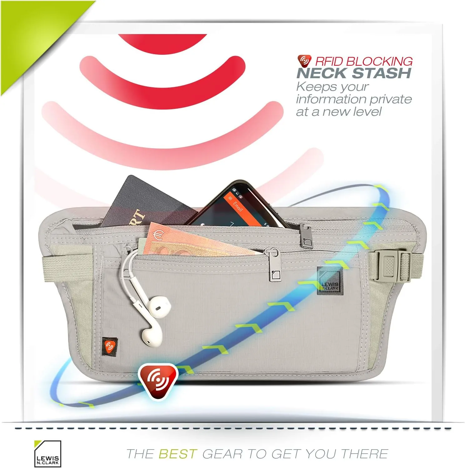 Lewis N. Clark RFID Blocking Money Belt Travel Pouch Waist Stash   Credit Card, Id, Passport Holder for Women & Men