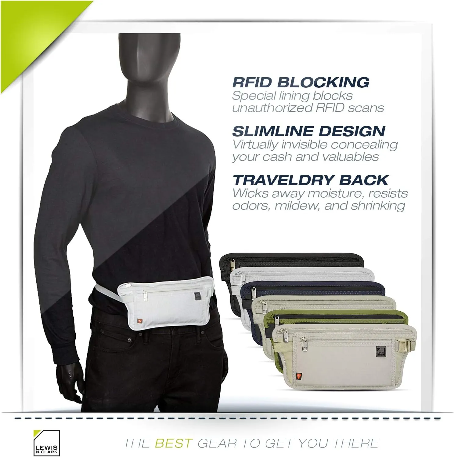 Lewis N. Clark RFID Blocking Money Belt Travel Pouch Waist Stash   Credit Card, Id, Passport Holder for Women & Men