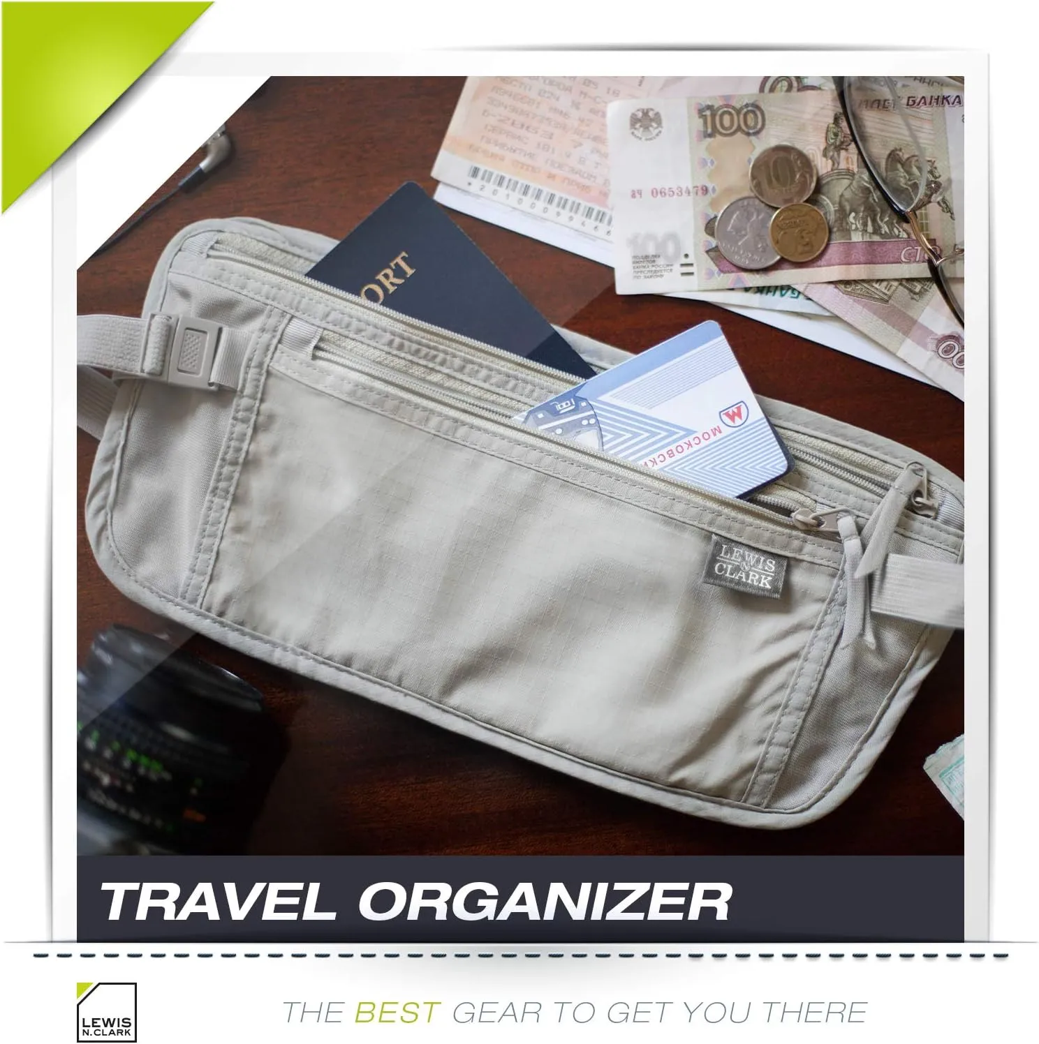 Lewis N. Clark RFID Blocking Money Belt Travel Pouch Waist Stash   Credit Card, Id, Passport Holder for Women & Men