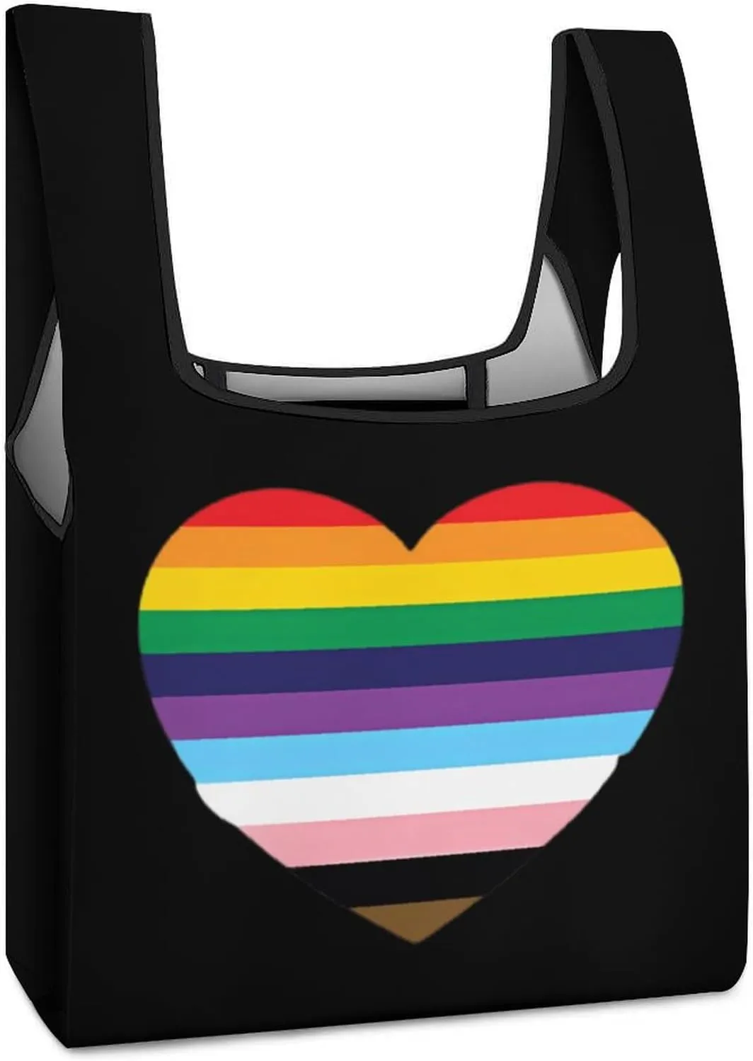 LGBT Rainbow Heart Novelty Reusable Grocery Bag Fold-able Shopping Bags Washable Tote Lightweight Storage Pouch with Handle