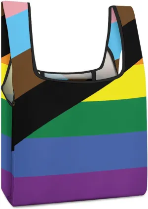 LGBT Rainbow Transgender Flag Novelty Reusable Grocery Bag Fold-able Shopping Bags Washable Tote Lightweight Storage Pouch with Handle
