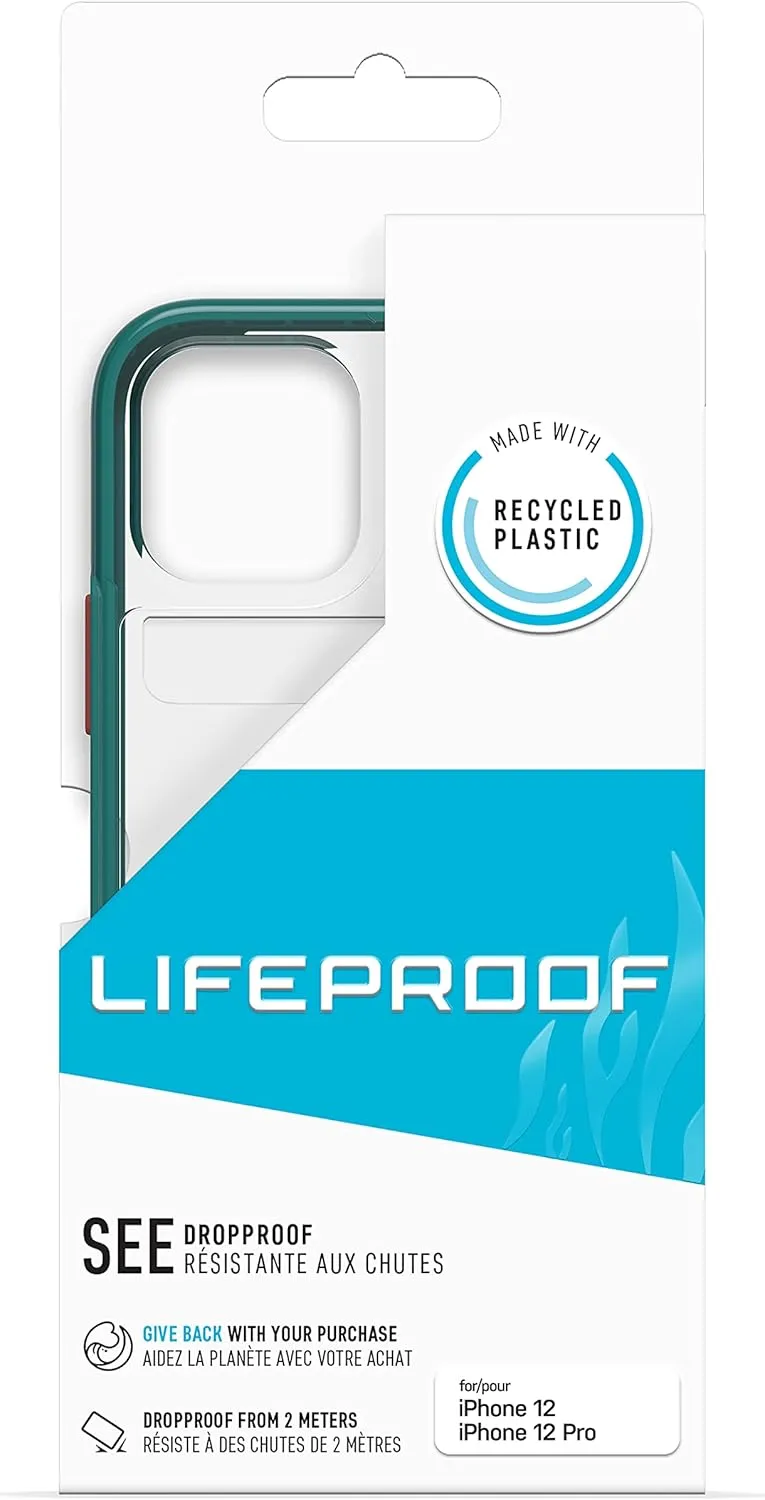 LifeProof See Case for iPhone 12 / iPhone 12 Pro, Shockproof, Drop Proof to 2 Meters, Ultra-Slim, Protective Thin Clear Case, Sustainably Made, Clear/Green