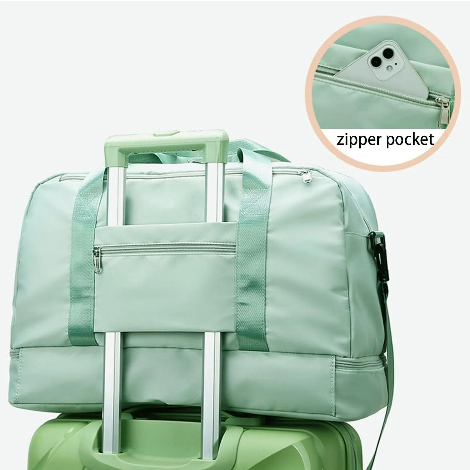 Light Gym Bag with Shoe Compartment, Large Capacity Sports Travel Duffle Bag with Wet Pocket for lady Weekender Overnight Aircraft Bag （Green）