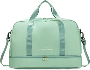 Light Gym Bag with Shoe Compartment, Large Capacity Sports Travel Duffle Bag with Wet Pocket for lady Weekender Overnight Aircraft Bag （Green）