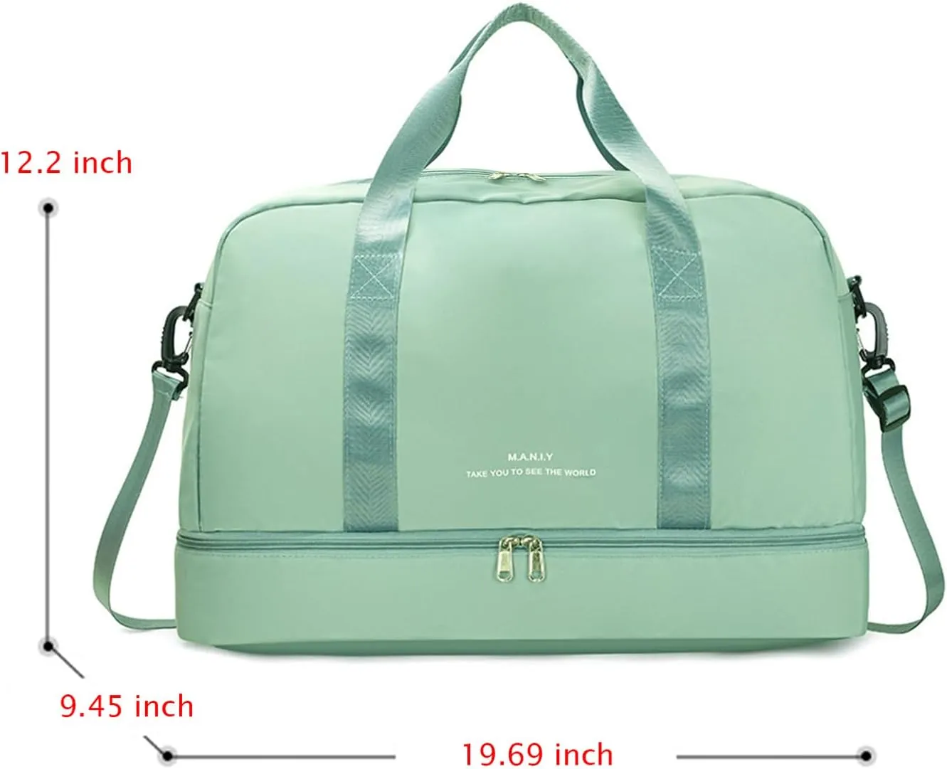 Light Gym Bag with Shoe Compartment, Large Capacity Sports Travel Duffle Bag with Wet Pocket for lady Weekender Overnight Aircraft Bag （Green）