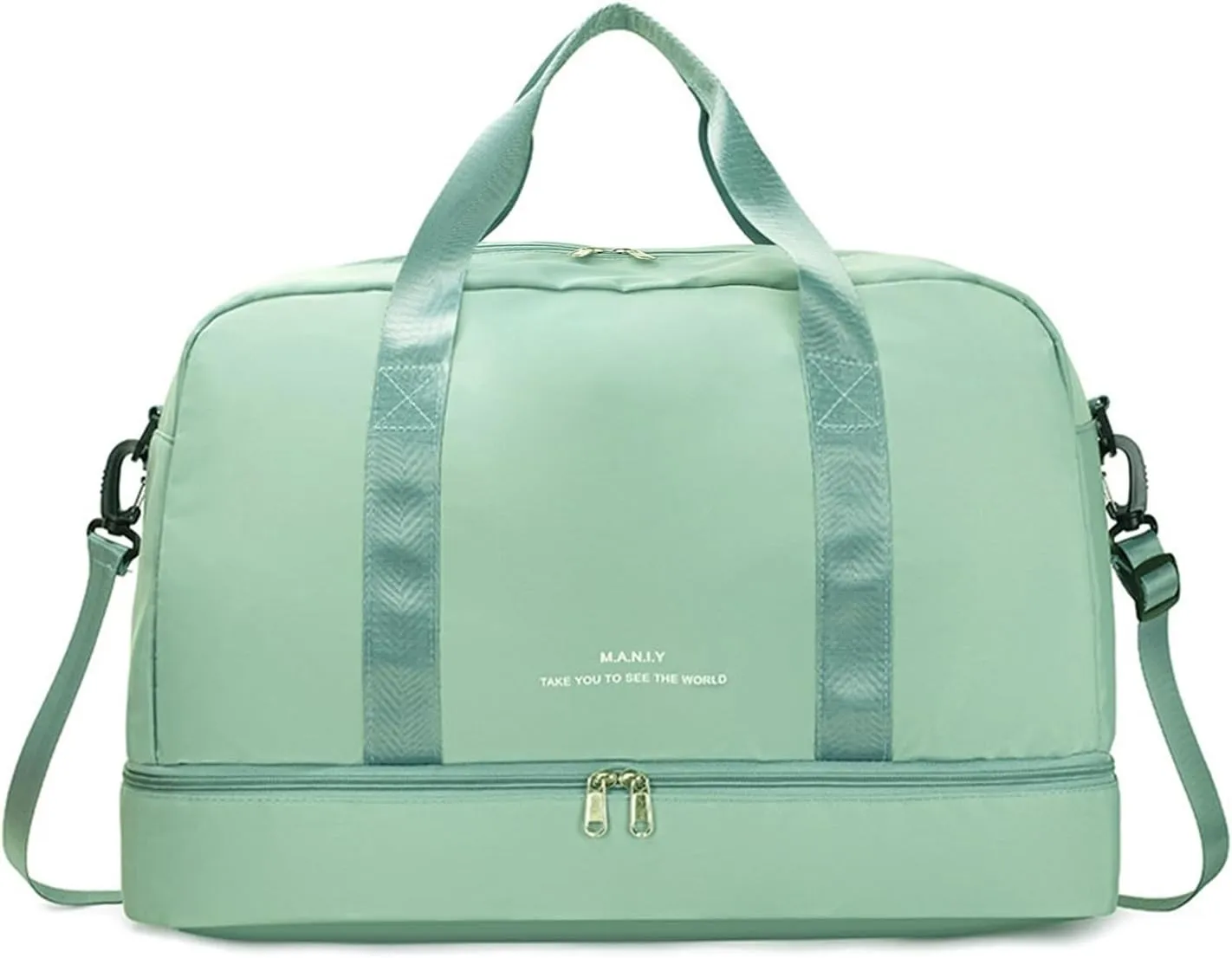 Light Gym Bag with Shoe Compartment, Large Capacity Sports Travel Duffle Bag with Wet Pocket for lady Weekender Overnight Aircraft Bag （Green）