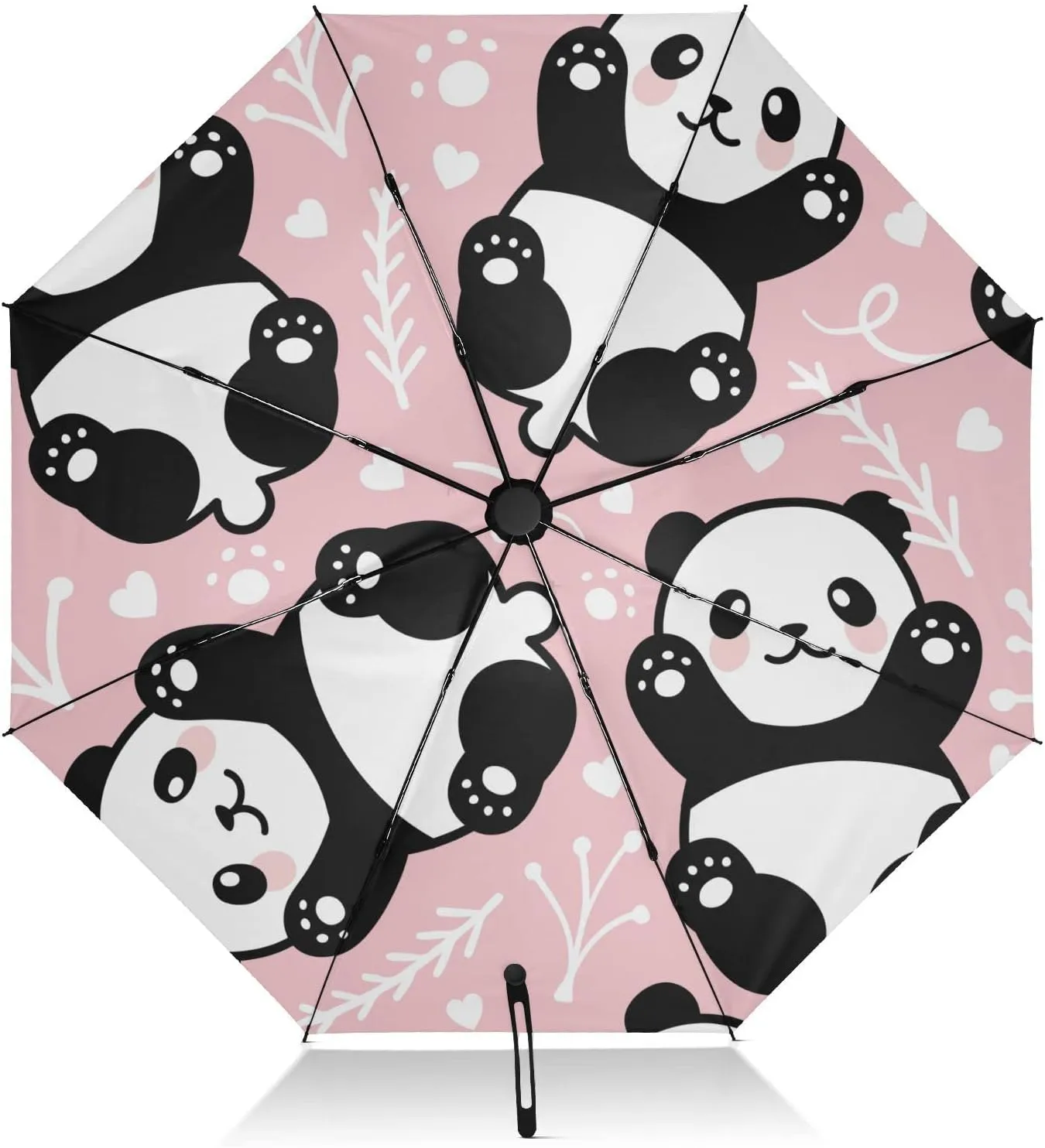 linqin Windproof Compact Umbrella Cute Cartoon Panda Reverse Travel Umbrella for Sun Rain Portable 8 Ribs Large UV Umbrella Automatic for Women Men
