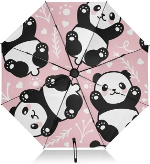 linqin Windproof Compact Umbrella Cute Cartoon Panda Reverse Travel Umbrella for Sun Rain Portable 8 Ribs Large UV Umbrella Automatic for Women Men