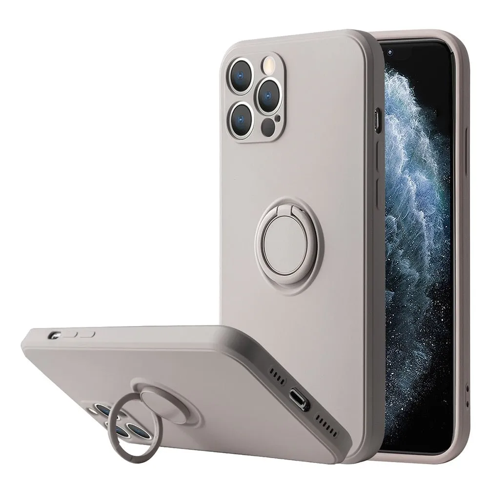 Liquid Silicone Magnetic Case For iPhone With Kickstand Ring Holder Bracket