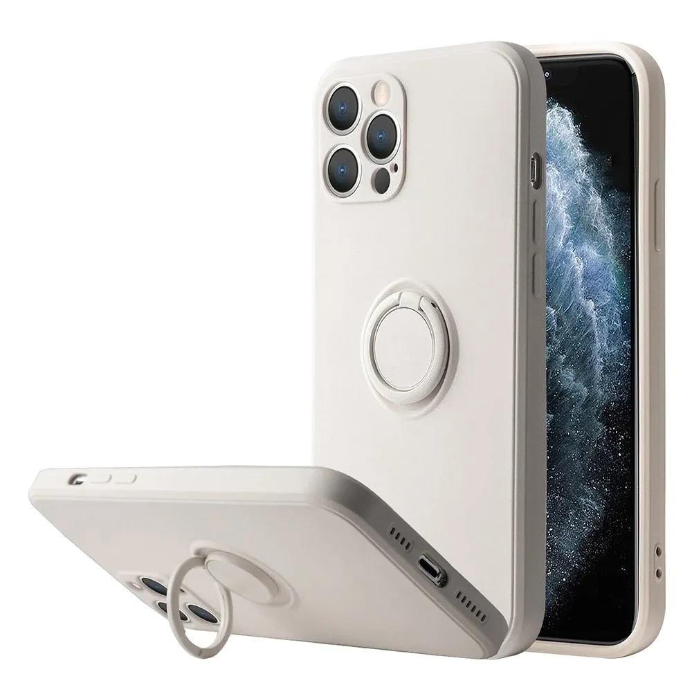 Liquid Silicone Magnetic Case For iPhone With Kickstand Ring Holder Bracket
