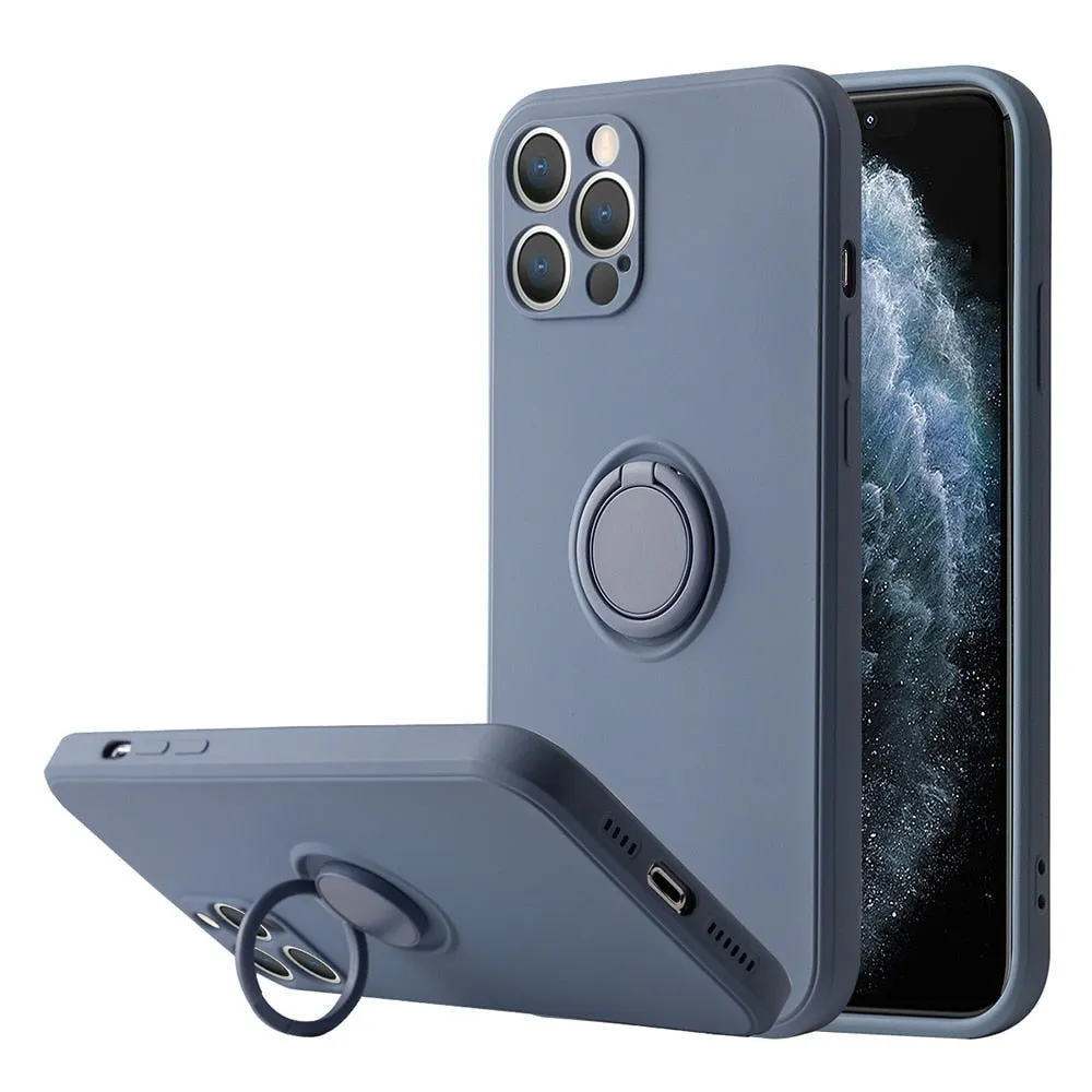 Liquid Silicone Magnetic Case For iPhone With Kickstand Ring Holder Bracket