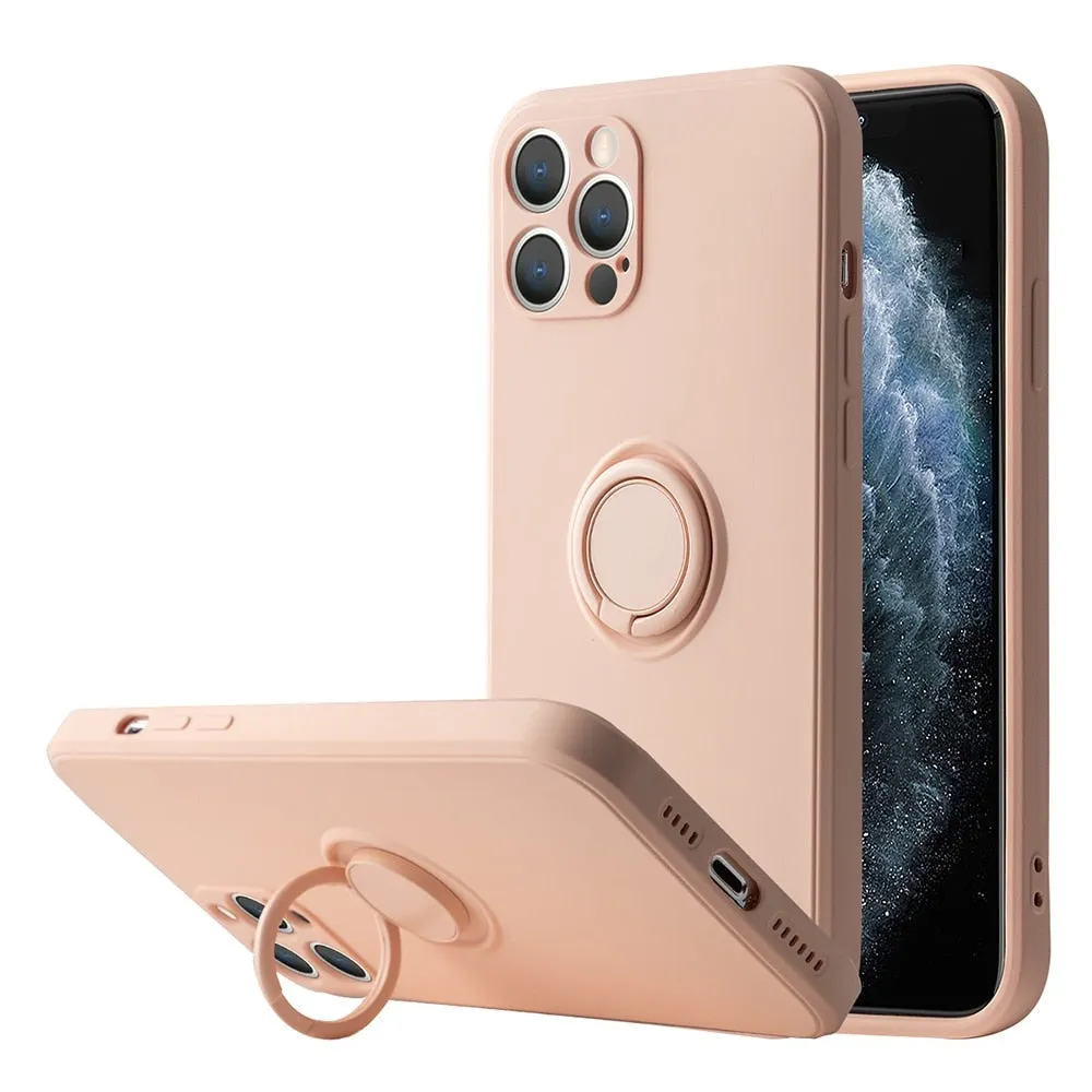 Liquid Silicone Magnetic Case For iPhone With Kickstand Ring Holder