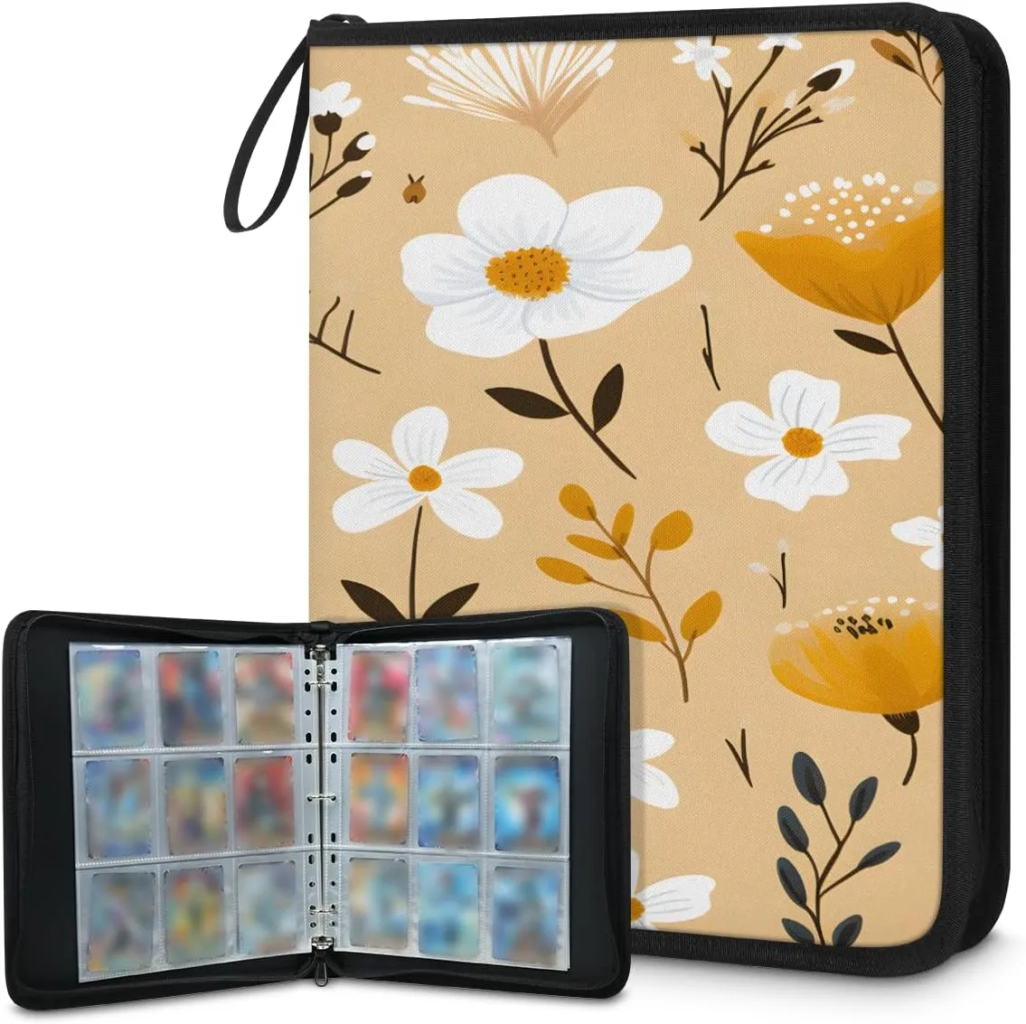 Little Yellow Flower in Story 3 Ring Trading Zipper Binder Strap, Trading Card Binder 9 Pocket, 900 Pockets Card Holder with 50 Removable Sleeves for Game Cards