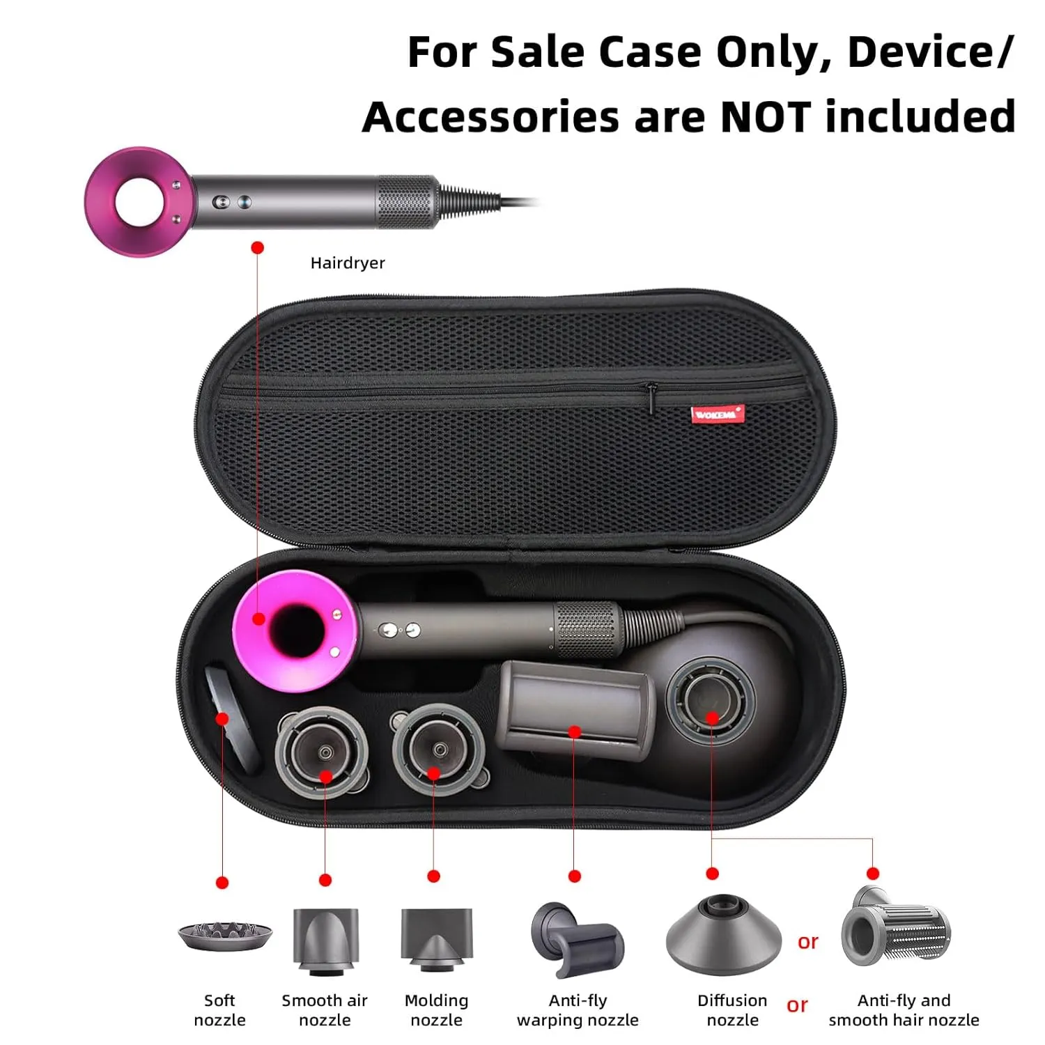 LOVE Hard Protective &Presentation Supersonic (Nural) Hair Dryer Only (Carry-ing) Travel Case Storage Bag Holder for Dy-son Supersonic HD07 HD16 /15/08/01/Laifen Two Way Zipper, Cuter, Black