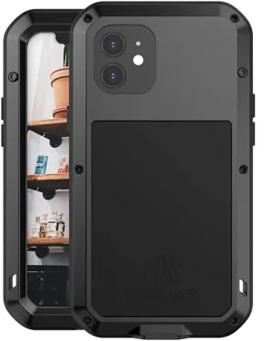 Love MEI Compatible with iPhone 12 Case,Outdoor Sports Military Heavy Duty Metal Cover Waterproof Shockproof Dustproof Full Body Case with Built in Glass Tempered Screen Protector (Black)