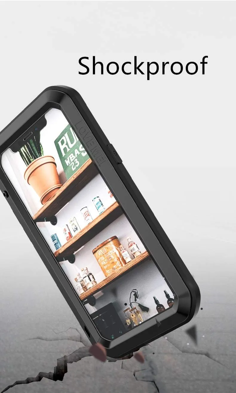 Love MEI Compatible with iPhone 12 Case,Outdoor Sports Military Heavy Duty Metal Cover Waterproof Shockproof Dustproof Full Body Case with Built in Glass Tempered Screen Protector (Black)