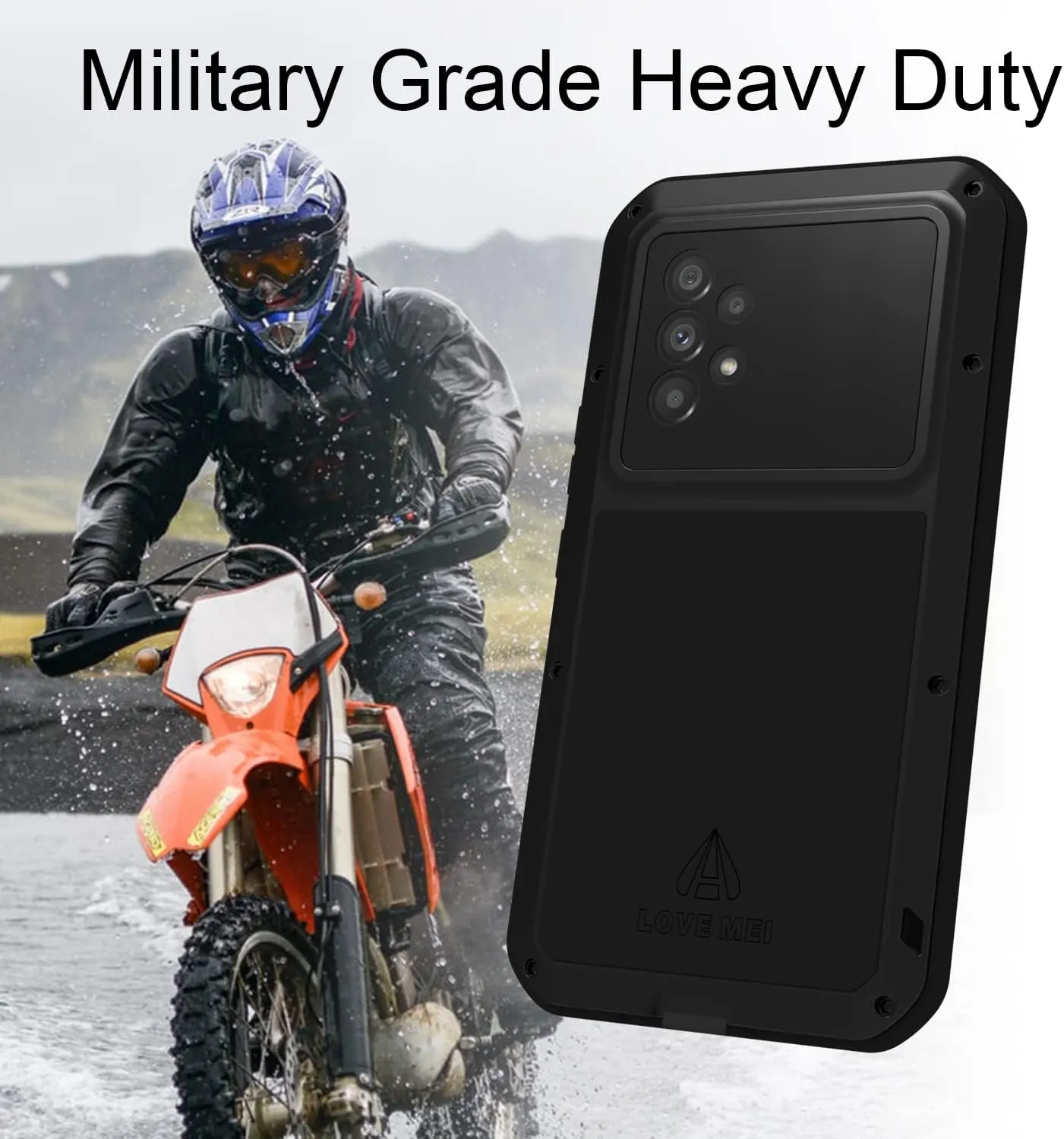 LOVE MEI Compatible with Samsung Galaxy A53 5G Case, Outdoor Sports Waterproof Military Heavy Duty Shockproof Dust/Dirt Proof Hybrid Aluminum Metal Silicone Tempered Glass Case Hard Cover (White)