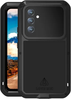 LOVE MEI Compatible with Samsung Galaxy A54 Case, Outdoor Sports Waterproof Military Heavy Duty Shockproof Dustproof Hybrid Aluminum Metal Silicone Tempered Glass Case Hard Cover (Black)