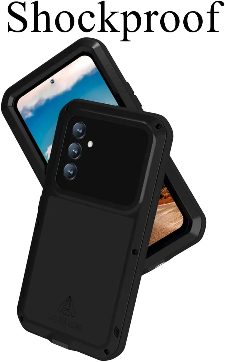 LOVE MEI Compatible with Samsung Galaxy A54 Case, Outdoor Sports Waterproof Military Heavy Duty Shockproof Dustproof Hybrid Aluminum Metal Silicone Tempered Glass Case Hard Cover (Black)