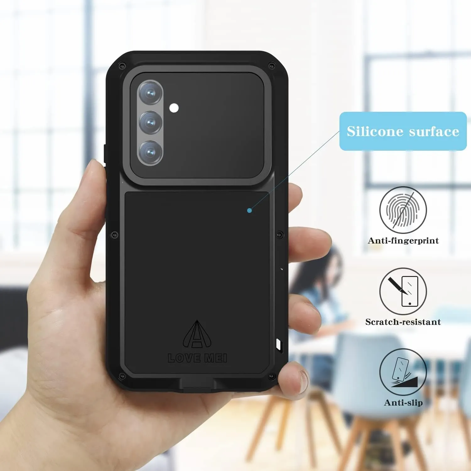 LOVE MEI Compatible with Samsung Galaxy A54 Case, Outdoor Sports Waterproof Military Heavy Duty Shockproof Dustproof Hybrid Aluminum Metal Silicone Tempered Glass Case Hard Cover (Silver)