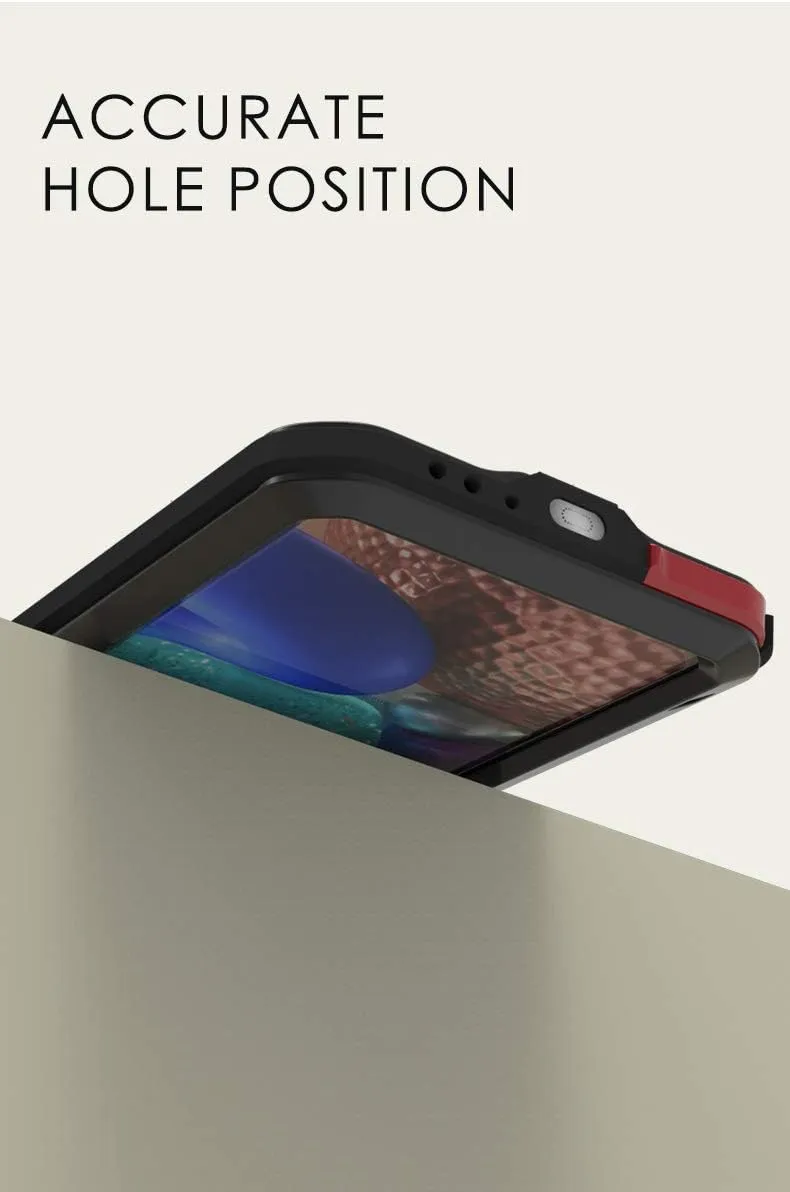 LOVE MEI Compatible with Samsung Galaxy A71 5G Case, Waterproof Military Heavy Duty Shockproof Dust/Dirt Proof Hybrid Aluminum Metal Silicone Tempered Glass Case Hard Cover (Red)