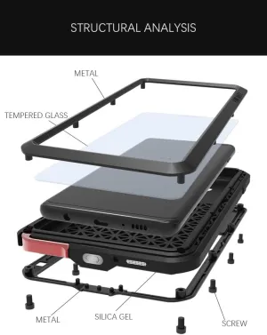 Love Mei Compatible with Samsung Galaxy S10 Plus,Outdoor Sports Heavy Duty Waterproof Shockproof Dust/Dirt Proof Aluminum Metal Silicone Tempered Glass Case Cover (Black)