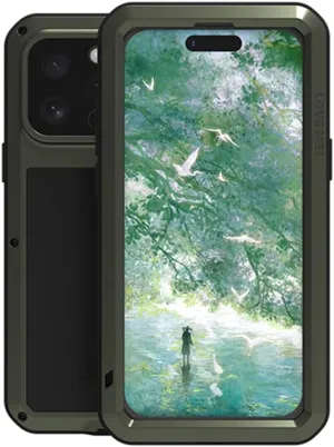 LOVE MEI for iPhone 16 Pro Max Case, Heavy Duty Rugged Full Body Protection Military Armor Bumper Aluminum Metal Dust/Shockproof Case with Tempered Glass (Green)