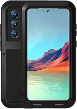 LOVE MEI for Samsung Galaxy S22 Ultra Metal Case, Outdoor Heavy Duty Rugged Aluminum Metal Military Bumper Shockproof Protection Case Cover【Without Tempered Glass】for Samsung Galaxy S22 Ultra (Black)