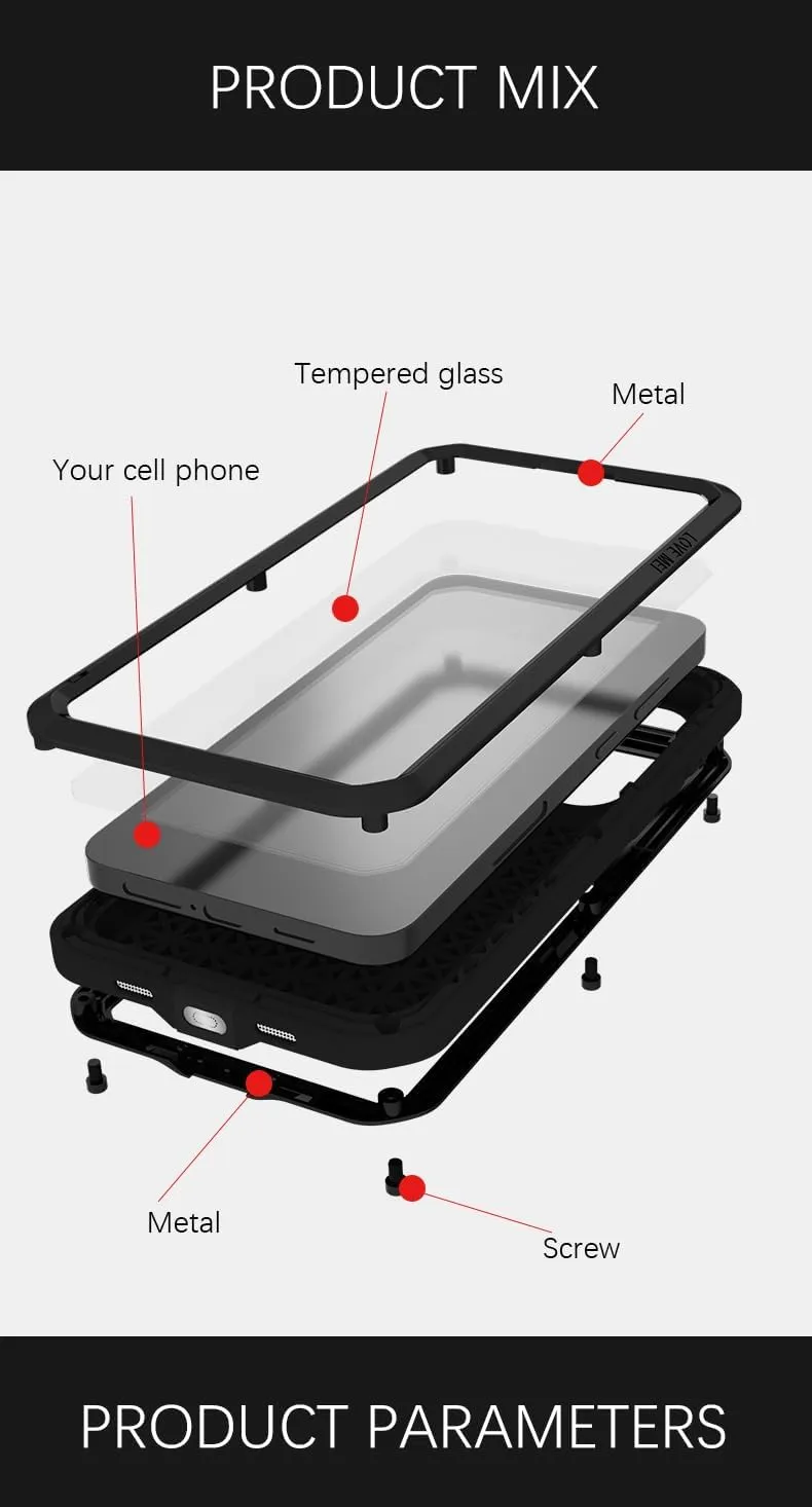 LOVE MEI for Samsung Galaxy S24 /S24 Plus Case, Outdoor Heavy Duty Rugged Full Body Protection Case Military Bumper Aluminum Metal Shockproof Cover with Tempered Glass for Galaxy S24 Plus (Black)
