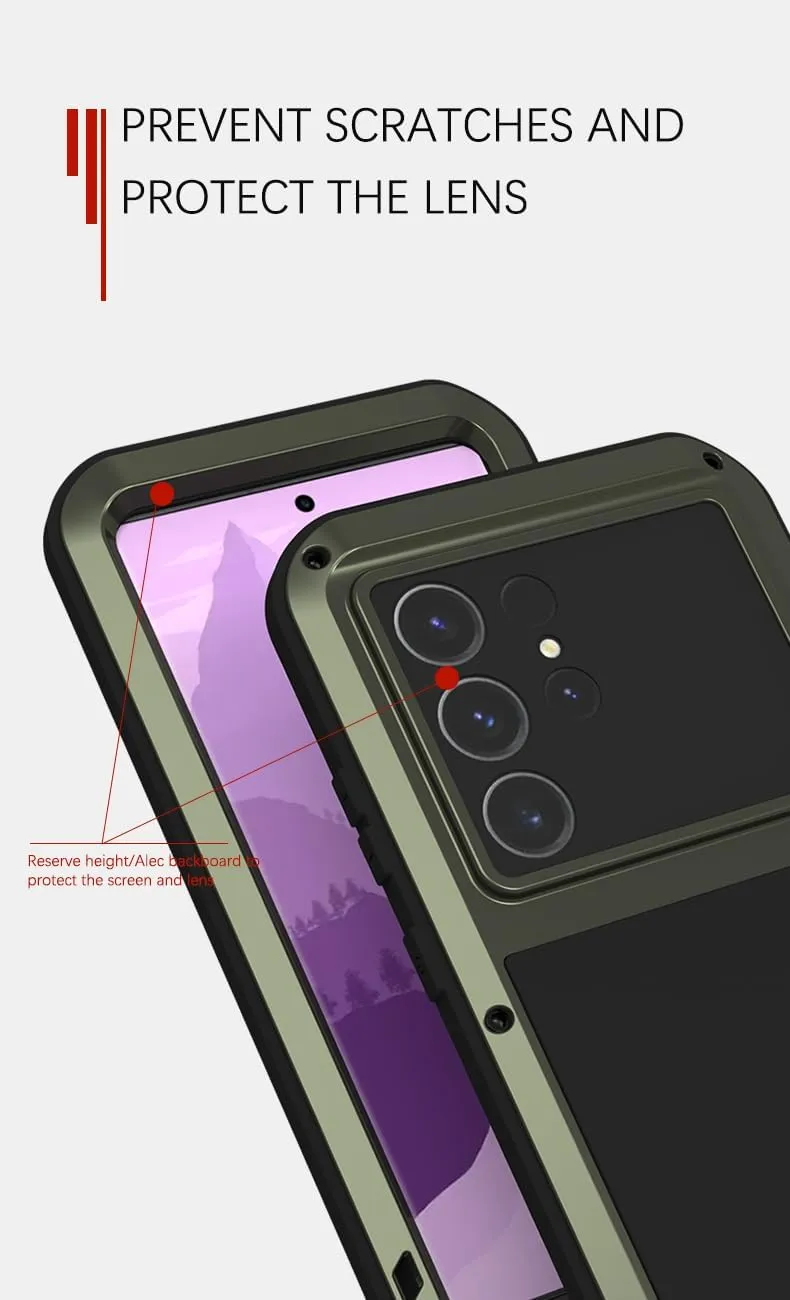 LOVE MEI for Samsung Galaxy S24 Ultra Metal Case,Outdoor Heavy Duty Rugged Aluminum Metal Military Bumper Shockproof Protection Case Cove 【Without Tempered Glass】 for Samsung Galaxy S24 Ultra (Red)