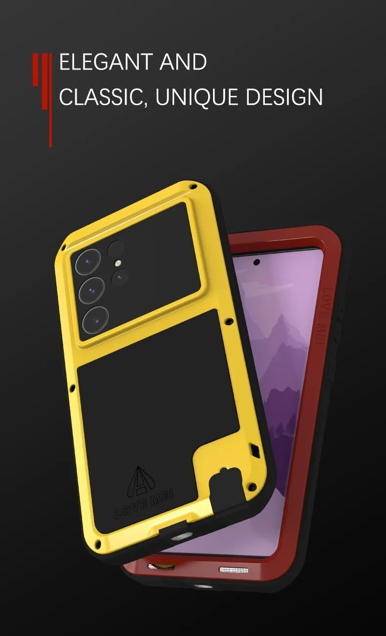 LOVE MEI for Samsung Galaxy S24 Ultra Metal Case,Outdoor Heavy Duty Rugged Aluminum Metal Military Bumper Shockproof Protection Case Cove 【Without Tempered Glass】 for Samsung Galaxy S24 Ultra (Red)