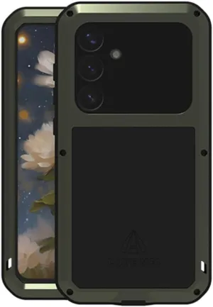 LOVE MEI for Samsung Galaxy S25 /S25 Plus Case, Outdoor Heavy Duty Rugged Full Body Protection Case Military Bumper Aluminum Metal Shockproof Cover with Tempered Glass for Galaxy S25 Plus (Green)