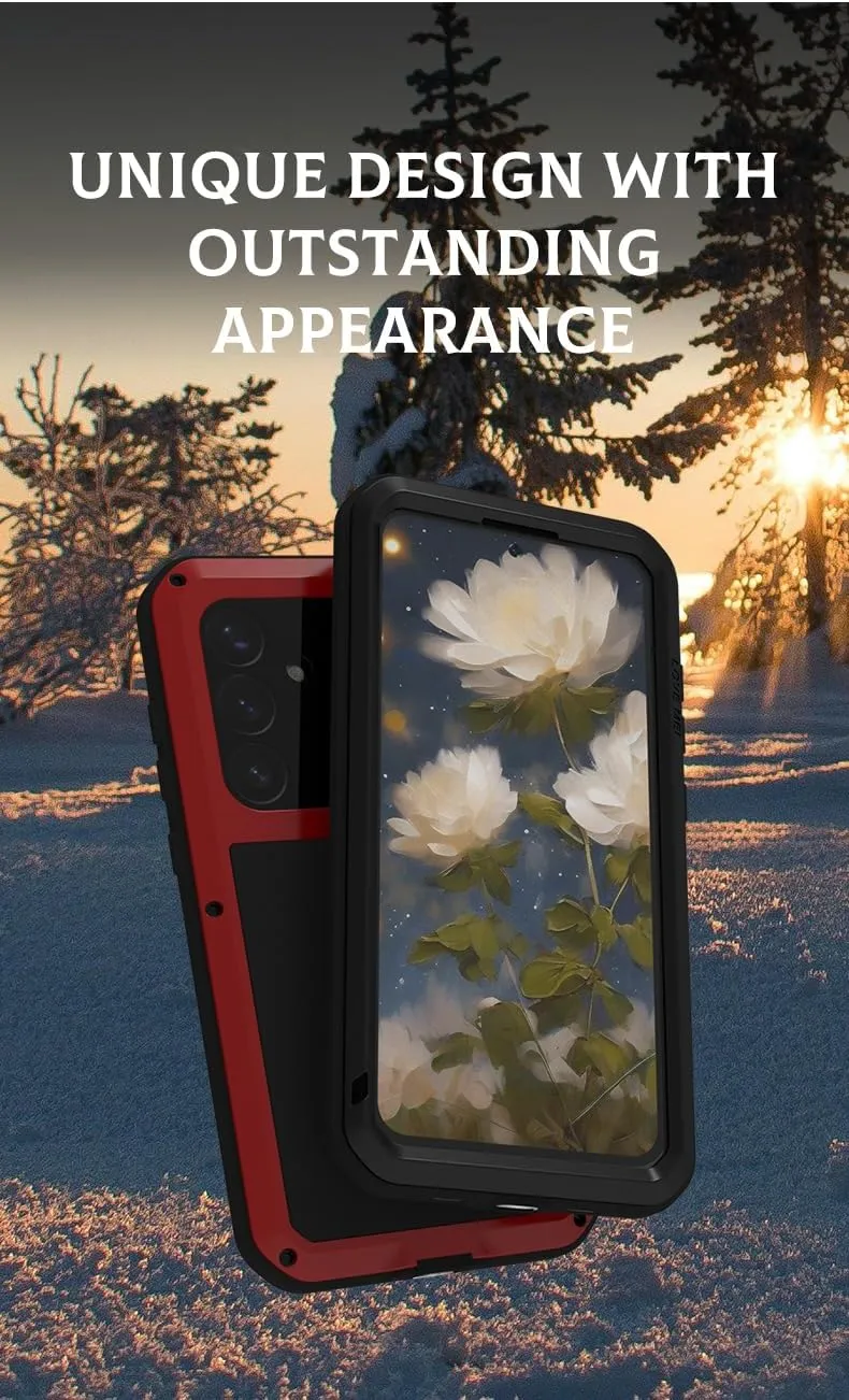 LOVE MEI for Samsung Galaxy S25 /S25 Plus Case, Outdoor Heavy Duty Rugged Full Body Protection Case Military Bumper Aluminum Metal Shockproof Cover with Tempered Glass for Galaxy S25 Plus (Red)