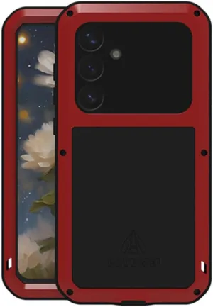 LOVE MEI for Samsung Galaxy S25 /S25 Plus Case, Outdoor Heavy Duty Rugged Full Body Protection Case Military Bumper Aluminum Metal Shockproof Cover with Tempered Glass for Galaxy S25 Plus (Red)