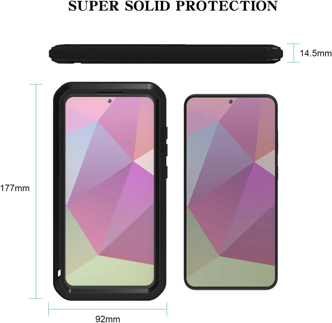 LOVE MEI Military Rugged Case for Samsung Galaxy S24 Plus, with Tempered Glass Screen Protector, Shockproof Dustproof Scratch Proof Hybrid Metal and Silicone Gel Heavy Duty Full Body Cover Black