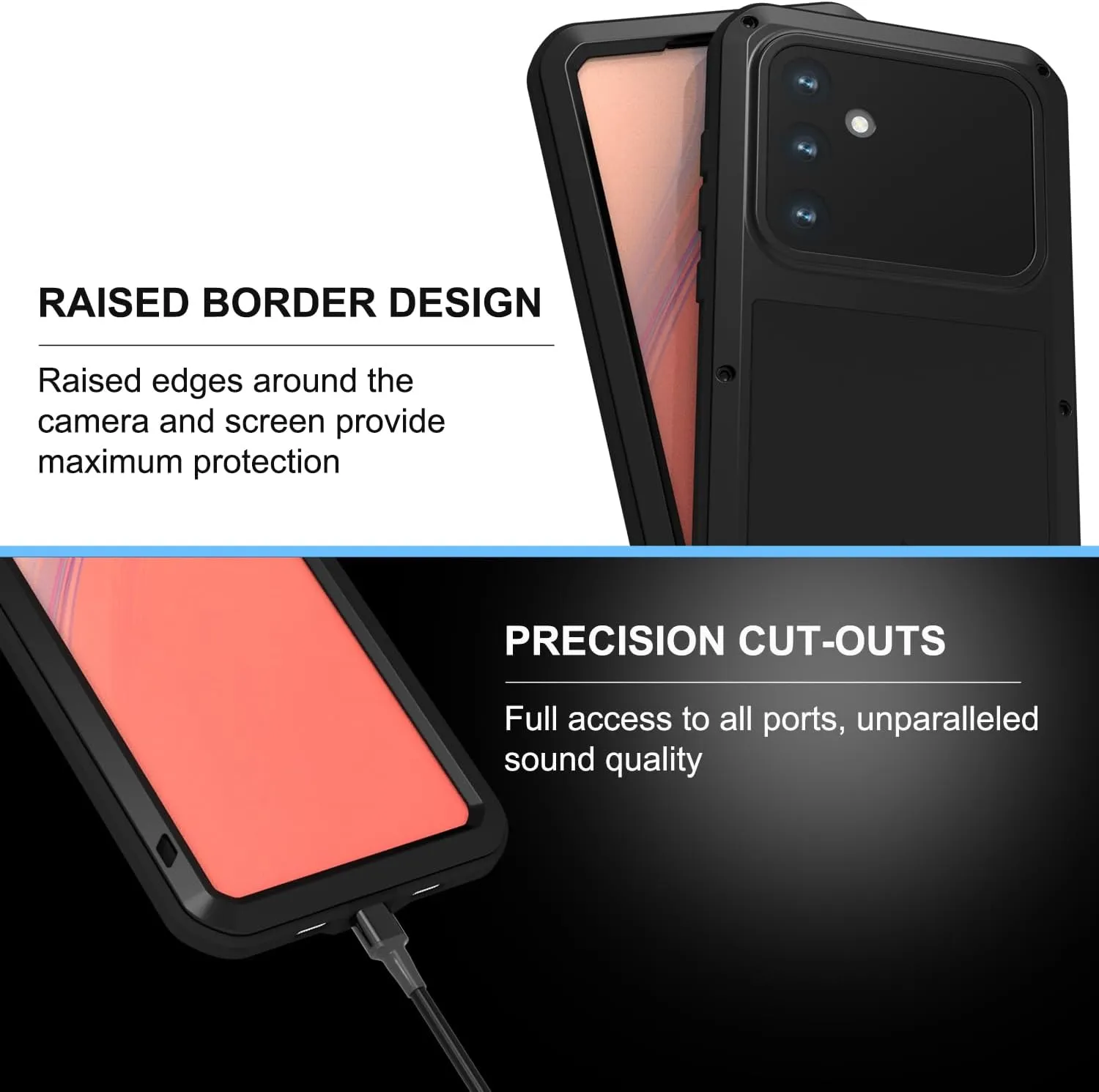 LOVE MEI Military Rugged Case for Samsung Galaxy S24Fe, with Tempered Glass Screen Protector (Black)